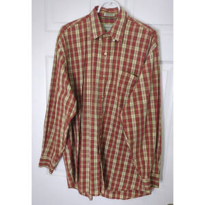 Cutter & Buck Long Sleeve Shirt Men's Large Plaid Red Tan Button Down Western